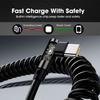 120W 6A USB-C Fast Charging Cable Elbow Stretch Spring Data Transfer Cord For iPhone 17 Pro Max 16 15 Xiaomi Samsung Car Charge