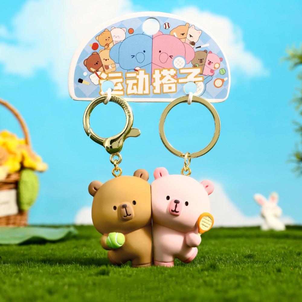 Table Tennis Magnetic Tennis Bear Keychain Animal Couple Pendant  Best Friends