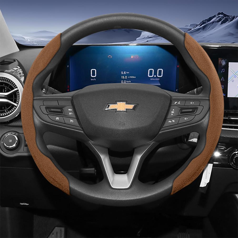 Suitable for Chevrolet Sport Suede Steering Wheel Cover with Split Snap-On Design for Silverado, Equinox, Trax, Onix, Tahoe, Traverse, Trailblazer