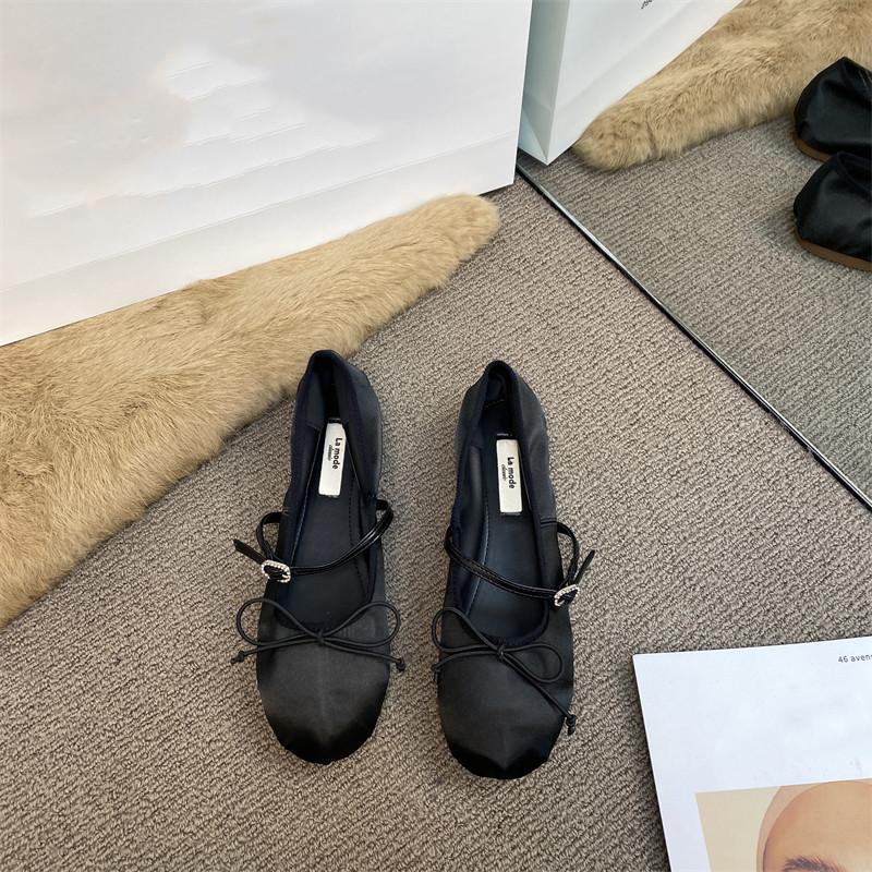

Bailarinas Zapatos de mujer Satin Summer Shoes Round Toe Ballerines Bow Buckle Pink Elegantes Women Ballet Flats US 7 (24.5CM) чёрный