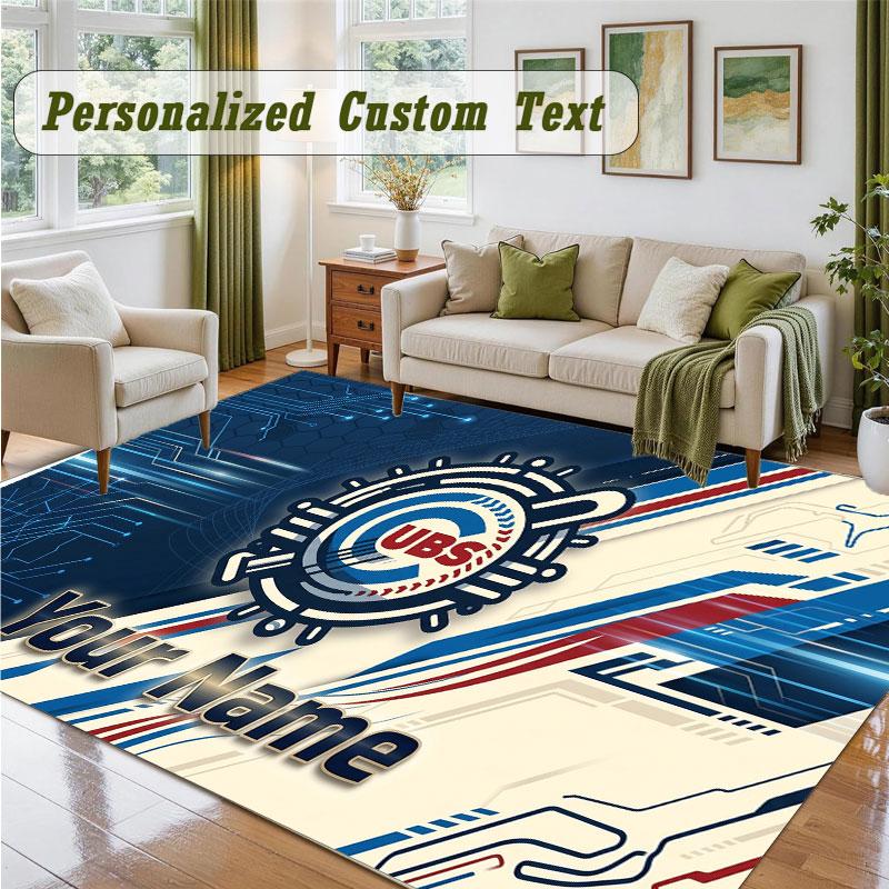 Crystal Velvet Square Rug Custom NameChicago Cubs Pattern Non Slip Home Floor Decor Rug