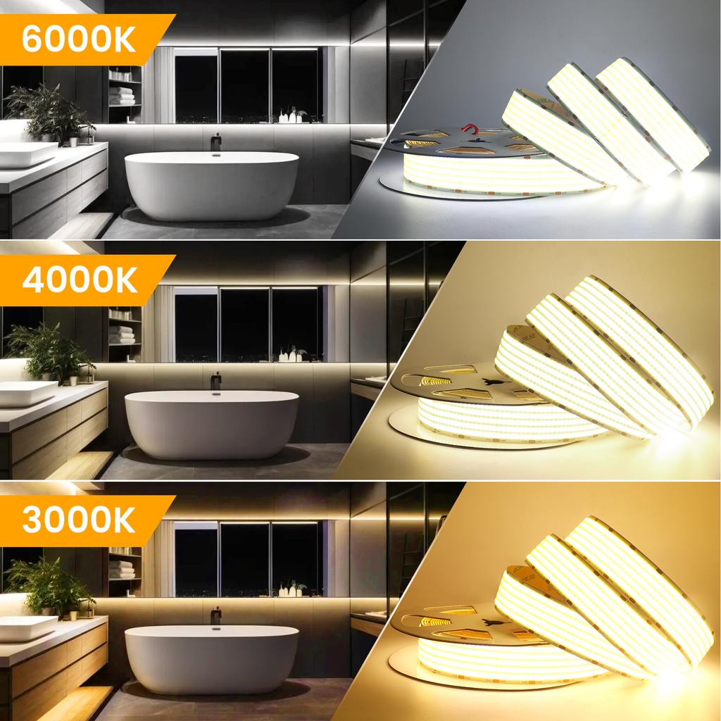 1600Leds/M Super Brighter DC 12V 24V COB Strip 3000K 4000K 6000K IP21 Not Waterproof Home Decor Flexible Ribbon Rope LED Light