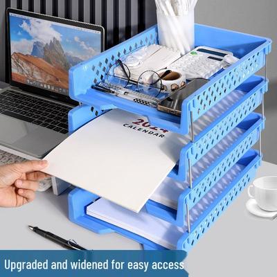 Suporte de Mesa Azul Multicamadas para Arquivos - Prateleira de Armazenamento para Escritório e Caixa de Plástico Grosso