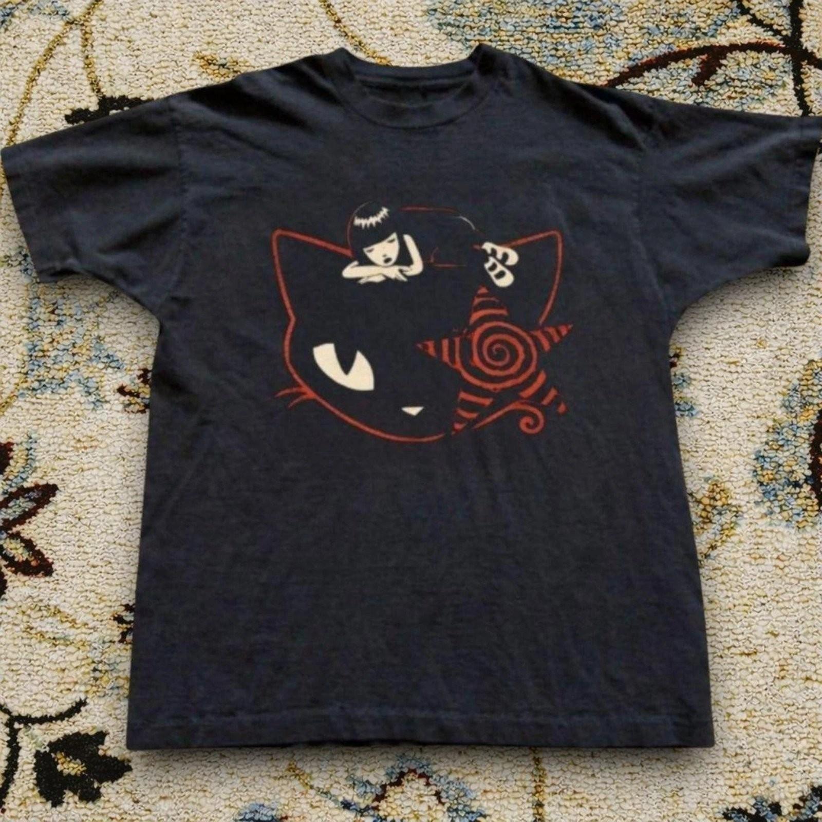 Dreamy Cat Girl Illustration Graphic T-Shirt Vintage Tee XXL