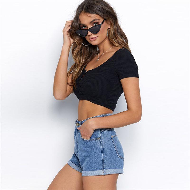 Summer Women's Short Sleeve Multicolor Open Button T-Shirt