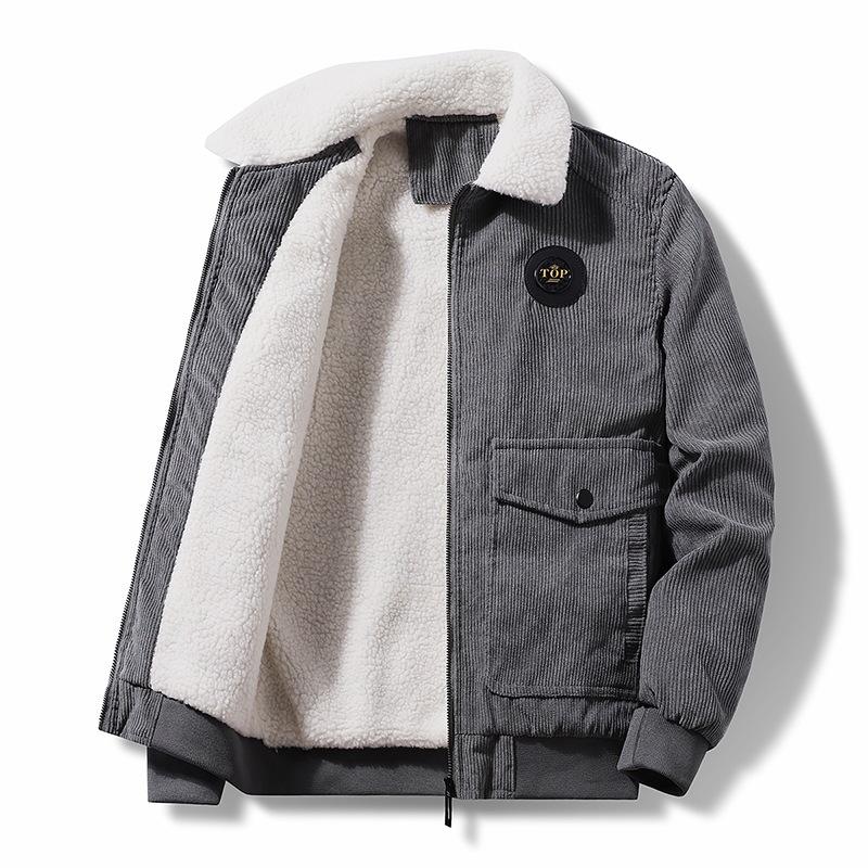 Herbst und Winter Corduroy Herrenmäntel Plus Baumwolle und Samt Wintermäntel Baumwollkragen Sherpa Herrenjacken