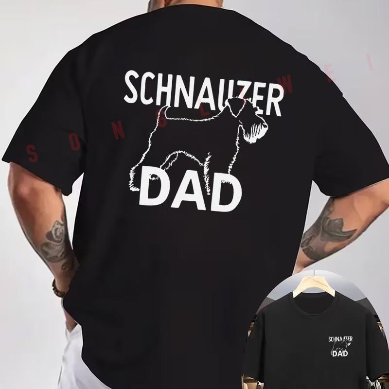 Schnauzer Dog Print Motorcycle T-Shirt Double-Sided Print Men's Short Sleeve Round Neck Casual