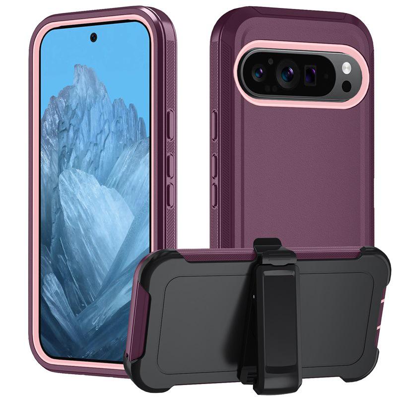 

Міцний чохол для телефону Google Pixel 10 Pro XL з повним покриттям та підставкою Single case рожевий/бордовий