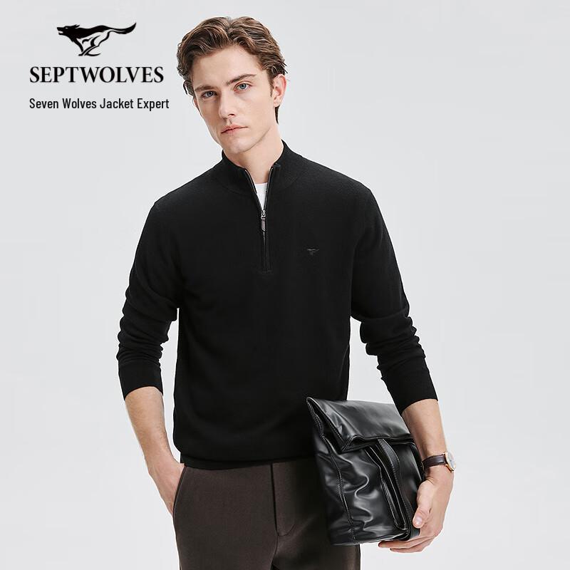 SEPTWOLVES Men's Solid Half-Placket Thick Wool Sweater
