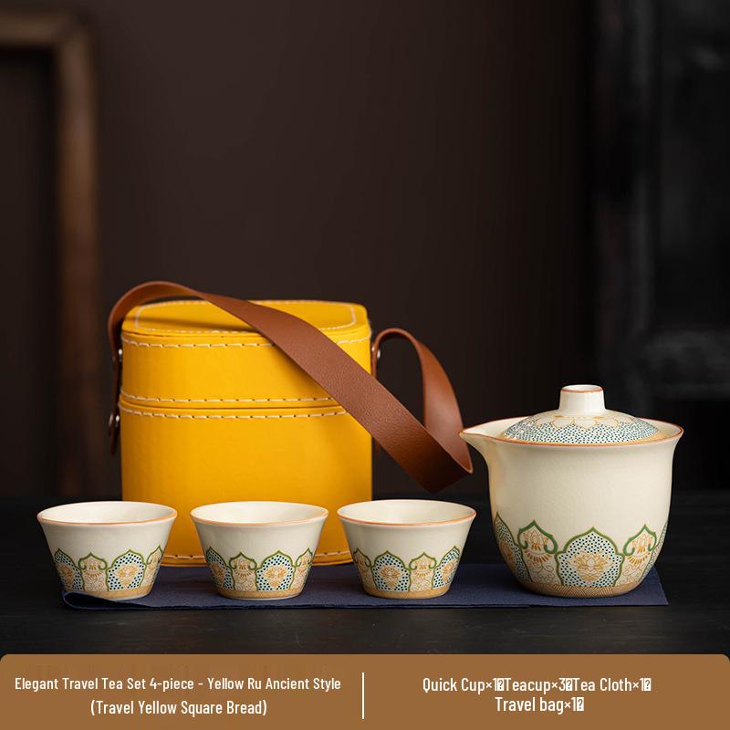 Portable Ru Kiln Tea Set: Light Luxury Travel & Car-Mounted Drinkware for Camping & Business Trips