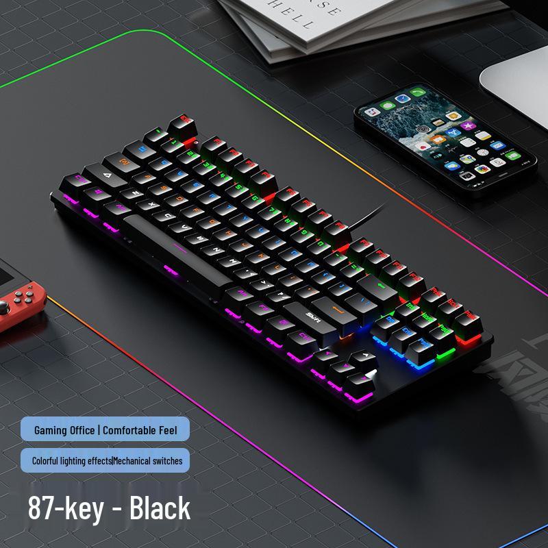 Fenglingdu 87-Key Wired Mechanical Keyboard with Blue, Red, Brown Switches - Gradient, Side-Engraved, Ideal for Gaming and Office Use.