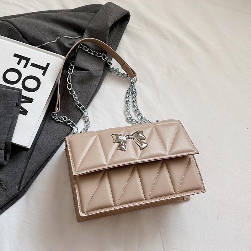 Rhombus Chain Bag Women'S Autumn High-Value Fashion Bow Versatile Shoulder Messenger Bag Small Square Bag