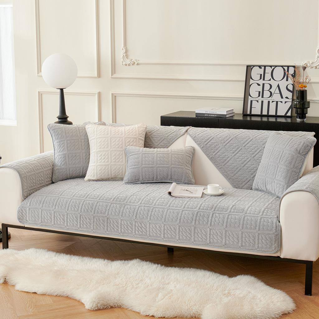 Milk Velvet Sofa Cushion Shaggy Back Arm Cushion Towel Sofa Cover