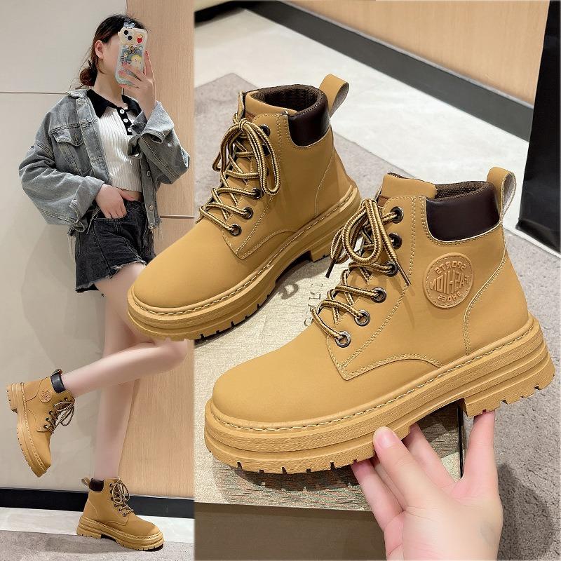 New Autumn Women's Shoes Short Boots Fashionable Wear-resistant Waterproof High-top Martin Boots Soft-soled Tooling Non-slip Rhubarb Boots