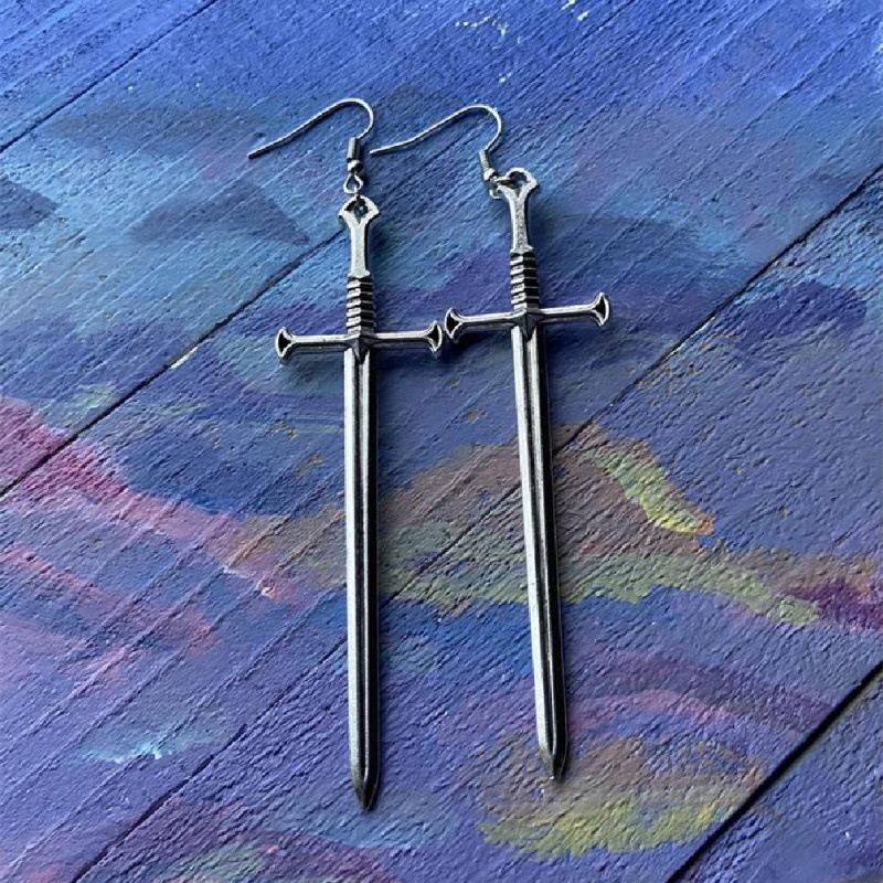 European Retro Silver Sword Unisex Earrings - Fashionable and Creative New Arrival Jewelry