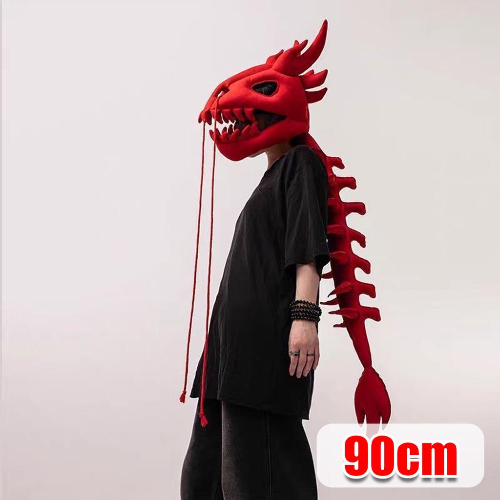 Halloween Dinosaur Skeleton Mask, 90/120CM Wearable Realistic Plush Headgear, Funny Cosplay Costume for Party