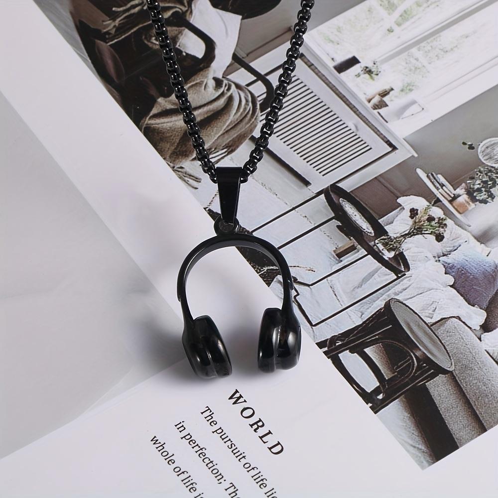 Men's Headphone Pendant Necklace, Gun Color Durable Design, Non Fading, Simple Music Themed Accessory, Suitable for Casual Wear