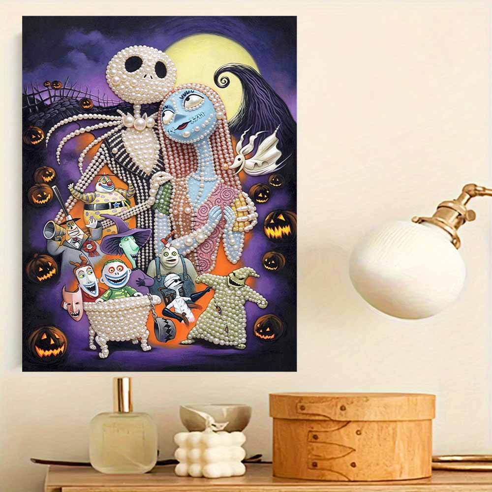 DIY Frameless Pearl Art Kit Nightmare Characters Design 3D Bead Painting Canvas Relaxing Handmade Craft for Home Decor Wall Art Gift