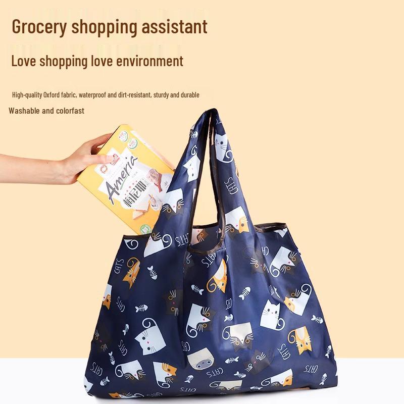 Large Cute Cartoon Foldable Shopping Tote Bag - Eco-Friendly, Portable, and Spacious 