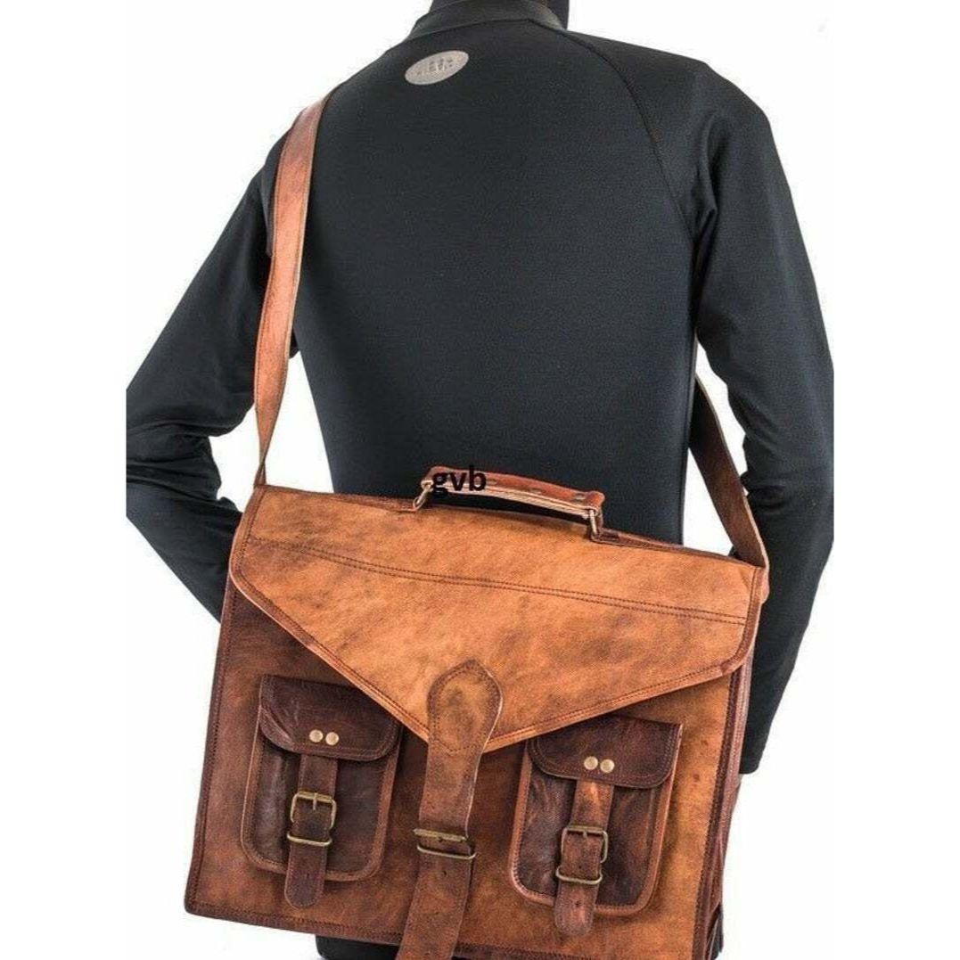 Сумка через плечо Портфель для ноутбука Винтажная кожаная мужская натуральная коричневая — фото 2