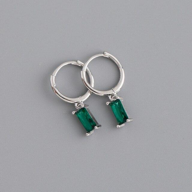 925 Sterling Silver Green Crystal Square Stud Earrings For Women Engagement Party Elegant  Jewelry Prevent Allergy Eh262