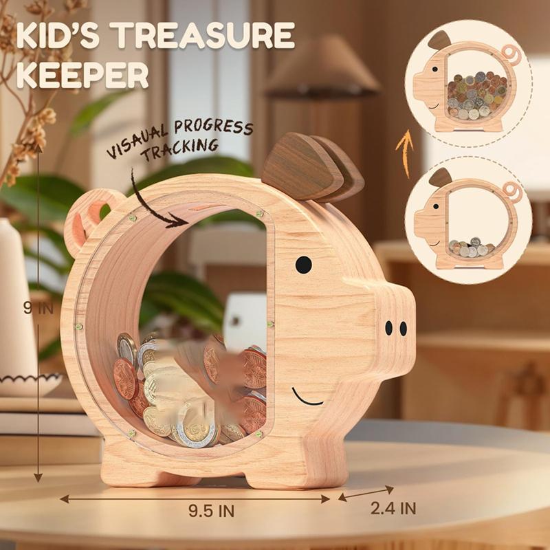 ABFS Holz-Spardose für Kinder, große Spardose für Jungen und Mädchen, niedliche, unzerbrechliche Spardose aus Holz, Spardose