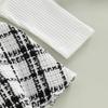 Baby Mädchen Strampler Kleid Set Lässige Rüschen Langarm Plaid Overalls und Stirnband für Neugeborene Kleinkind