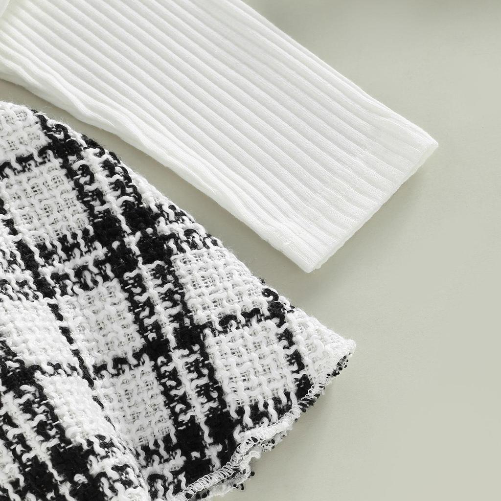 Baby Mädchen Strampler Kleid Set Lässige Rüschen Langarm Plaid Overalls und Stirnband für Neugeborene Kleinkind