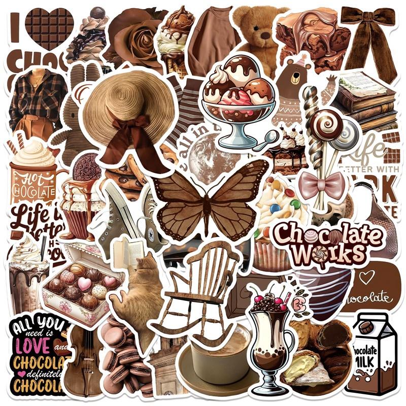 10/30/50PCS Cartoon Chocolate PVC Sticky Sticker Aesthetic DIY Decoration Scrapbooking Hand Accounting Supplies