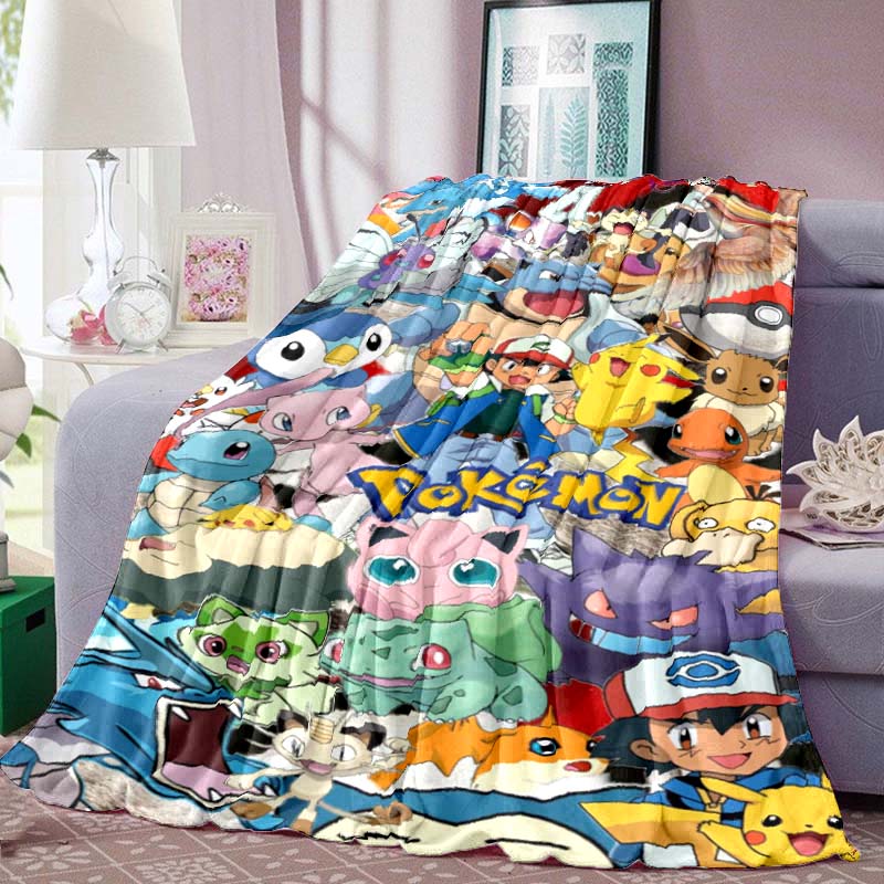 Pokémon Print Blanket Warm Comfortable Flannel Blanket for Bedrooms, Sofas, Beds, Chairs, Picnics, Travel -LXR37