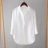 Camisa Masculina de Gola Alta Casual Cor Sólida Camisa de Botões Mistura de Algodão Manga Longa para Escritório Streetwear