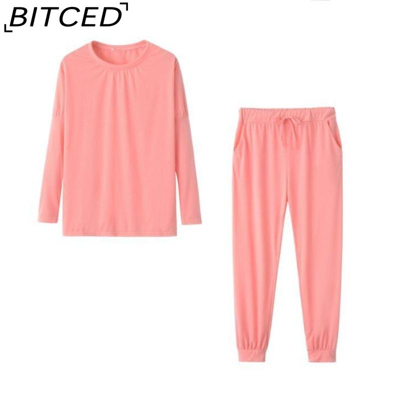 BITCED Spring and Autumn Women's Loose Solid Colour Long Sleeve Long Pants Casual Suit