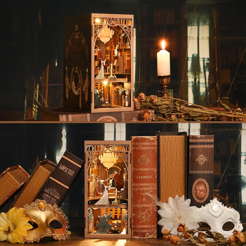 MiniCity DIY Book Nook Kit 3D Miniature House with LED Decor Woodcraft Bookend for Teens and Adults