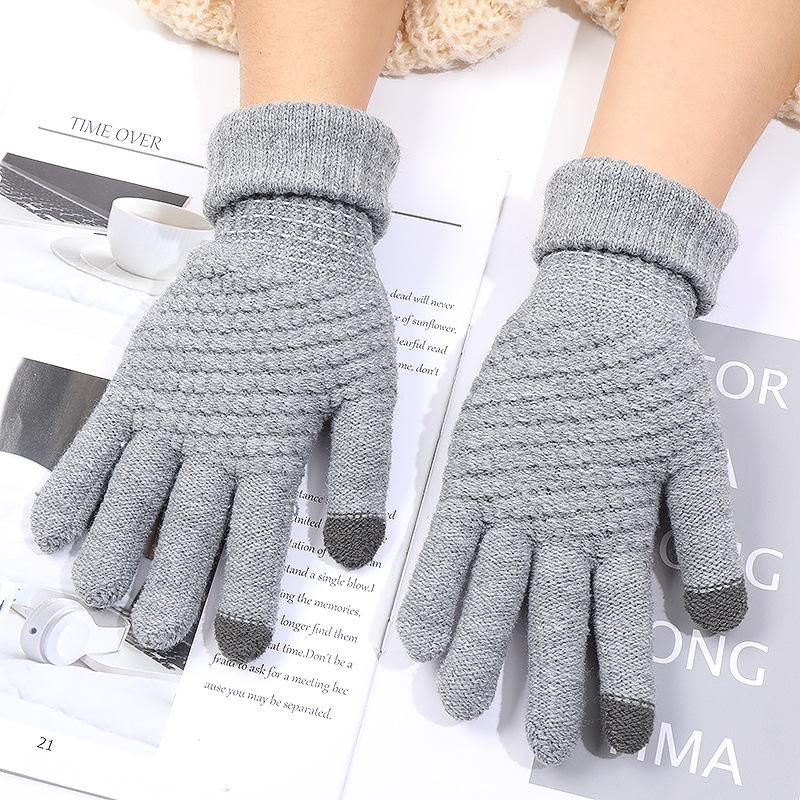 New Embroidered Gloves Female Cute Cartoon Smiley Face Bear Autumn and Winter Warm and Cold-proof Men's and Women's Needles