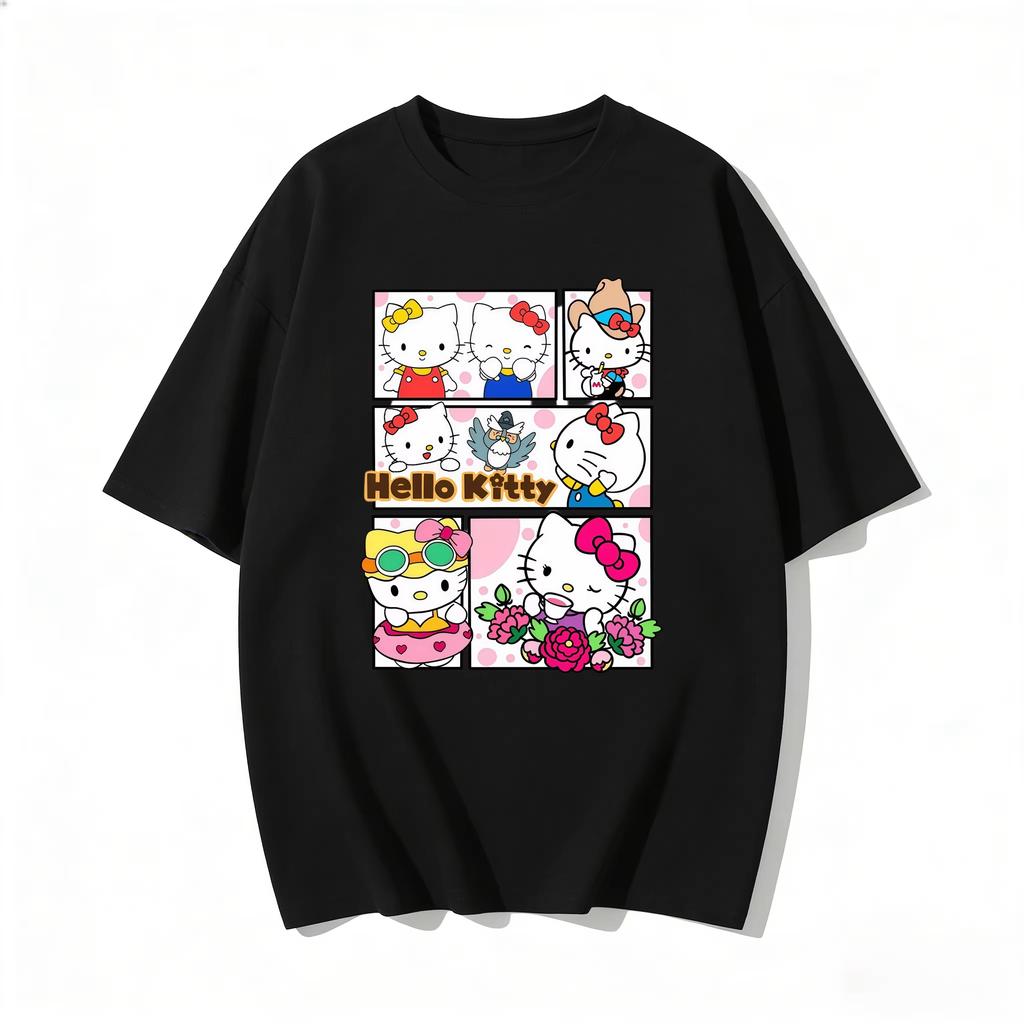 2026 New Summer Cute HelloKitty TShirts Soft Cotton Short Sleeve Tees for Parents Kids Breathable Casual Daily Outfit Tops