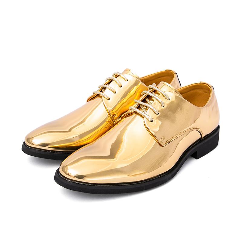 Men Gold Dress Oxford Leather Silver Business Shoes Tuxedo Wedding Blazers Saddle Dance Shoes Large Size
