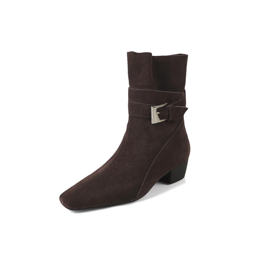 British style square head short boots new pedal thick heel belt buckle thin boots