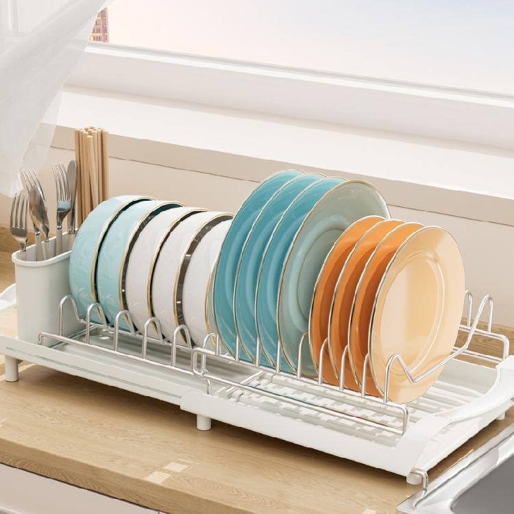 Flexible Expandable Over Sink Dish Drainer With Two Layers And Storage For Fast Drying