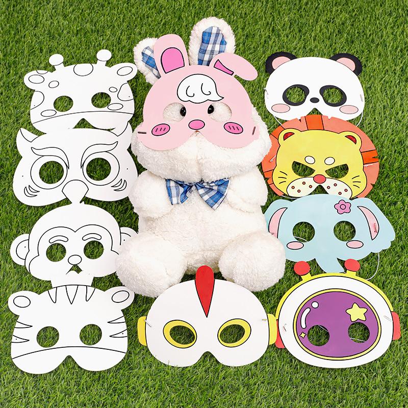 20 Stück Kinder Spaß Cartoon DIY Malmaske Kindergarten Geschenk Handgemachte Graffiti Maske Kindertag Spaß Tiermaske Verkleiden
