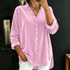 Women's Loose Fit V-Neck Blouse with Button Front and Ruffled Hem Long Sleeve Color Top for Casual Everyday Wear