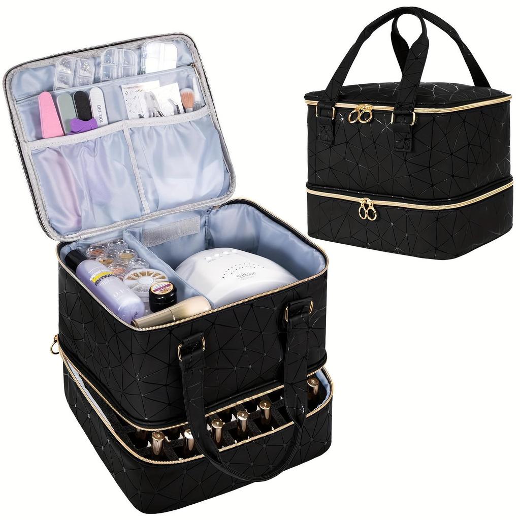 Elegant Travel Makeup Bag: Double-Layer Nail Polish Storage for 42 Bottles
