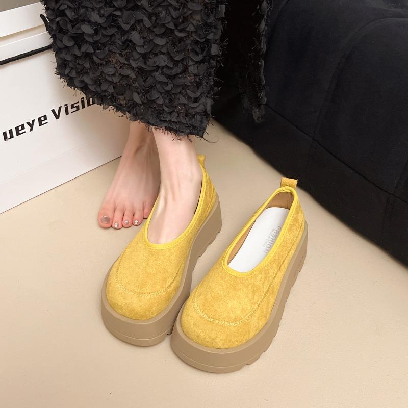 Modă 2025 Noi Pantofi Femeie cu Platformă și Piele de Cămilă Galbeni Mocasini Pantofi de Modă Femeie Primăvară Pantofi cu Toc Gros Concis Femeie