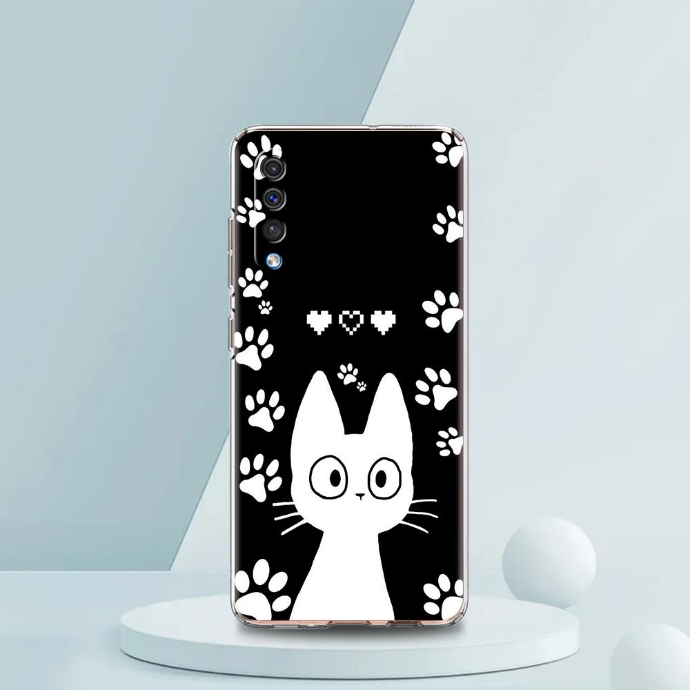 Cute Cartoon Black Cat Case For Samsung A16 A14 A12 A22 A32 5G A34 A42 A52 A54 A50 A70 A30 A40 A20E A10S A02S A04S A06 Cover