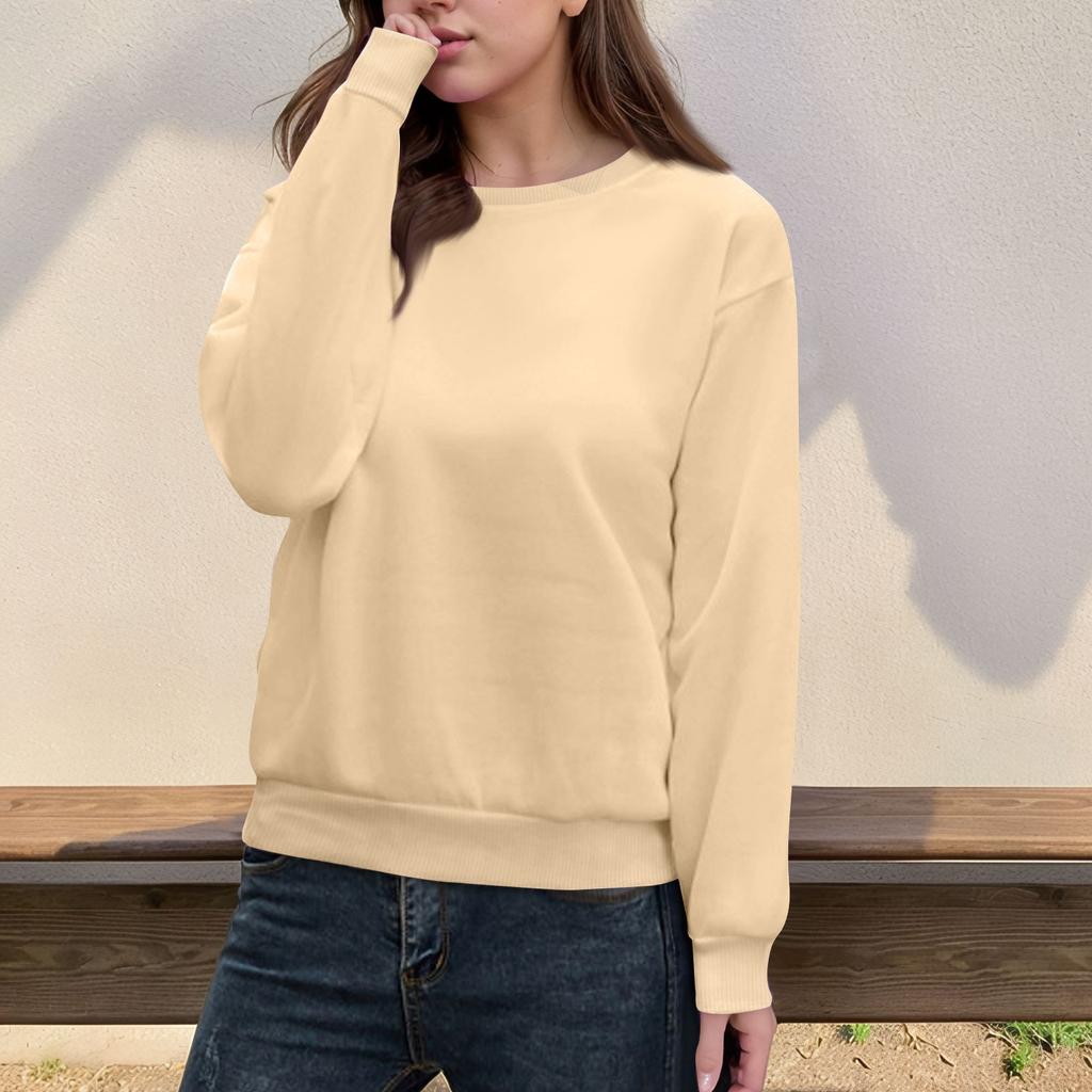 Damen Casual Fashion Top Einfarbig Rundhals Langarm Pullover Top