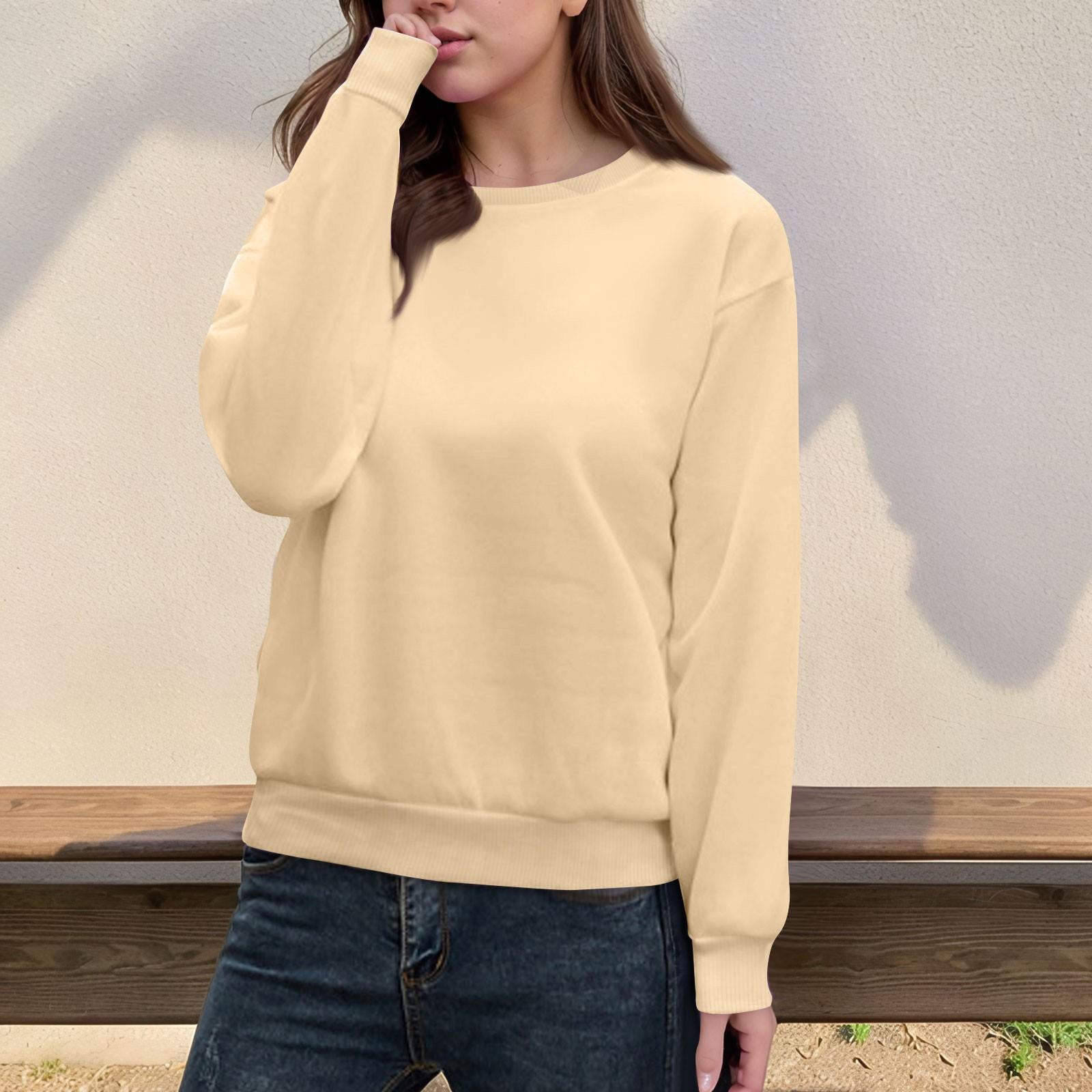 

Женский повседневный модный топ, однотонный, круглый вырез, длинный рукав, пуловер XXXL бежевый