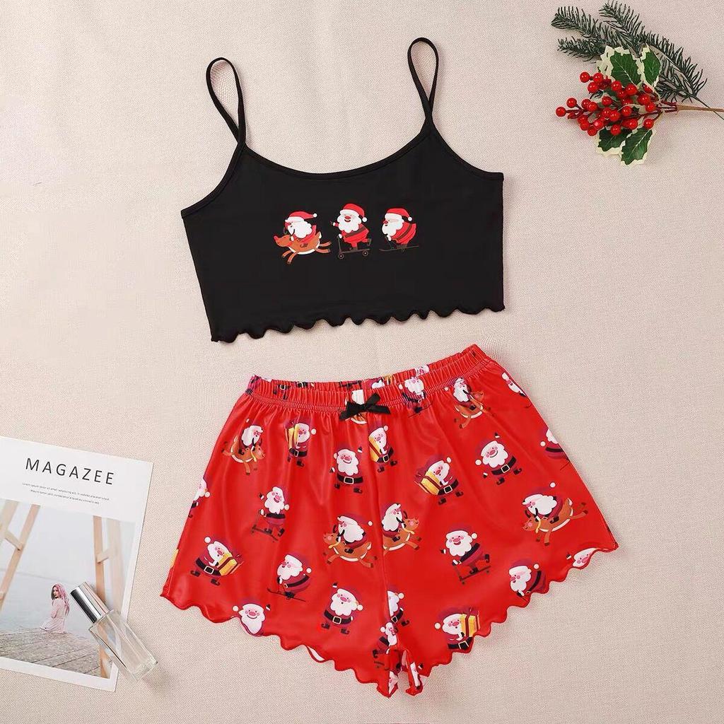 Elegant Christmas Sleeveless Milk Silk Two-Piece Set for Home