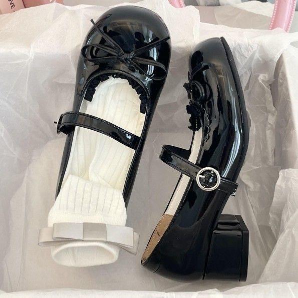 Frühling und Herbst vielseitige Nische runder Kopf kleine Lederschuhe Studentinnen flacher Ausschnitt Höhenerhöhung Mary Jane Schuhe