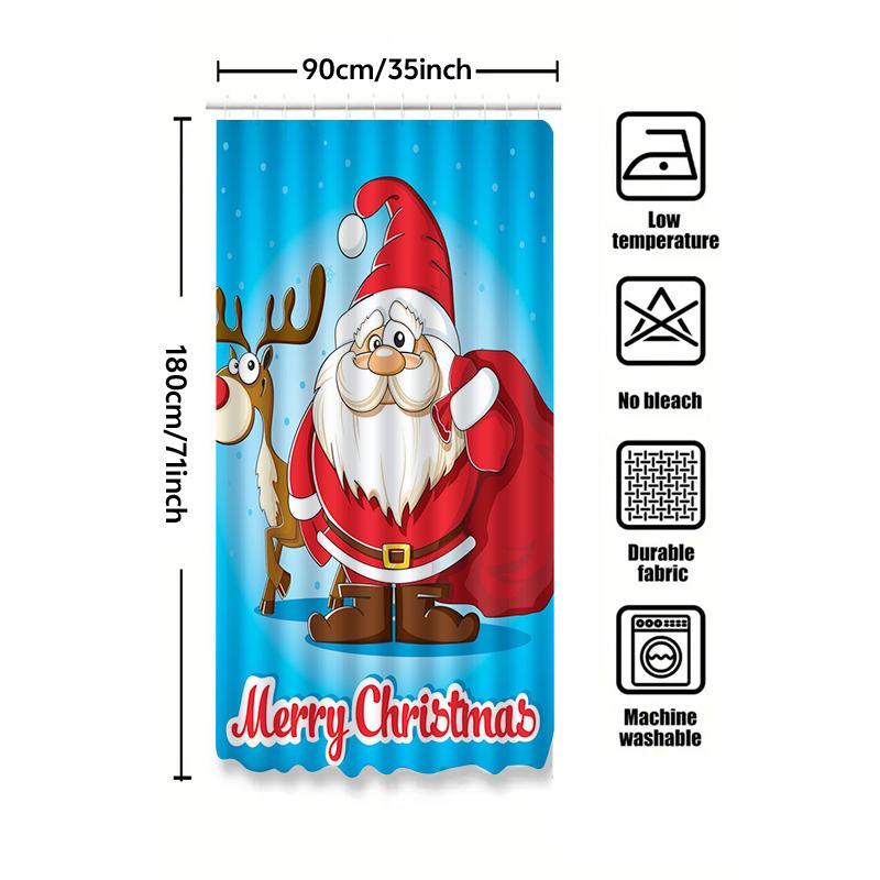 Tu Christmas Shower Curtain Santa Claus Reindeer Holiday Festive Bathroom Decor Set Waterproof Xmas Home Decor Gift