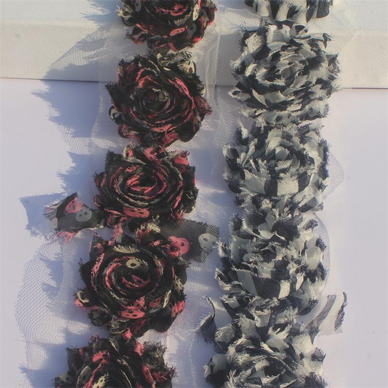 1y 2.5" Valentine's Day Printing Chiffon Shabby Flowers for DIY Making Baby Girls Romper Sandals Dress Hair Accessories