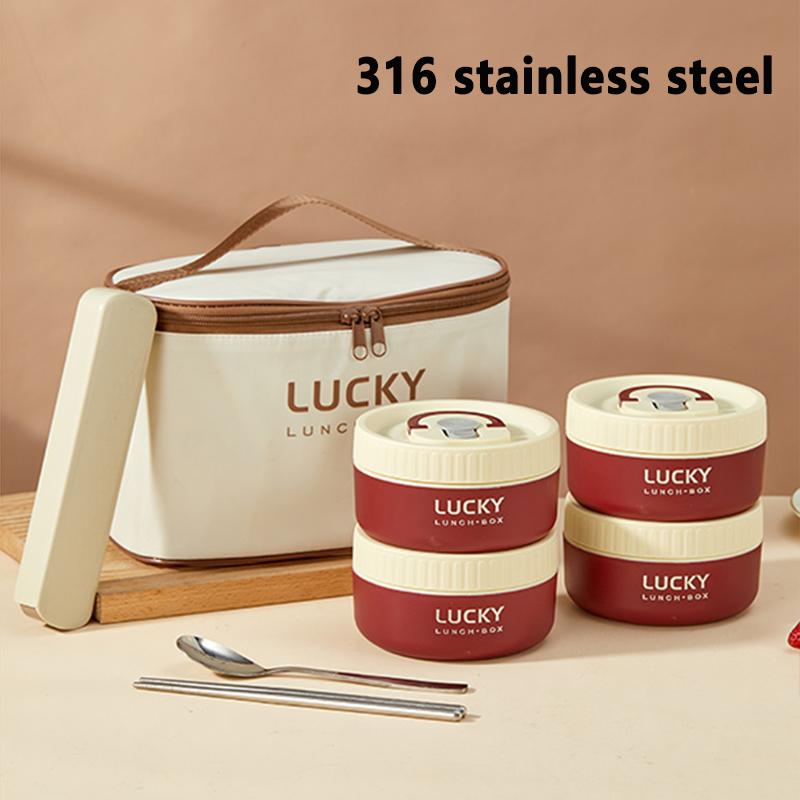 304/316 Stainless Steel Portable Insulated Lunch Box with Cutlery And Thermal Bag Leak proof Microwave Safe Food Container